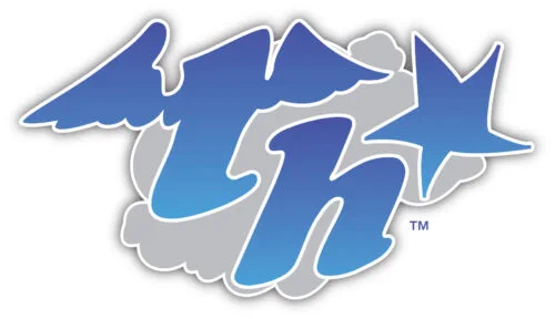 Blue letters t and h sitting on a grey cloud with a white outline. The letter t has wings, and there is a blue star above the h.