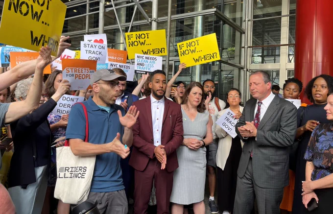 Comptroller Lander at the Congestion Pricing rally.