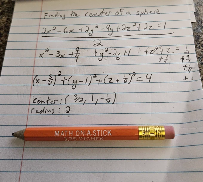 A math problem. Finding the center and radius of a sphere. 