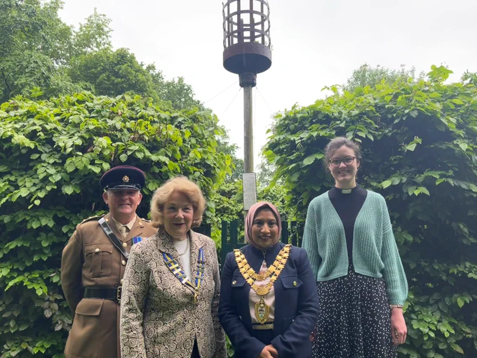 Captain Alan O'Brien, Elaine Butler, the Mayor of Solihull and Elmdon Church Rector Bekah Clark