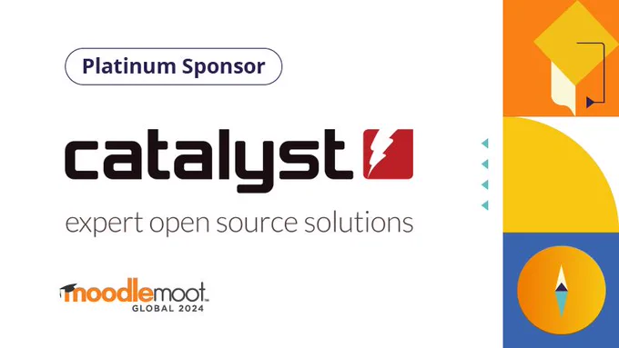 Event flyer announcing Catalyst platinum sponsorship for MoodleMoot Global 2024