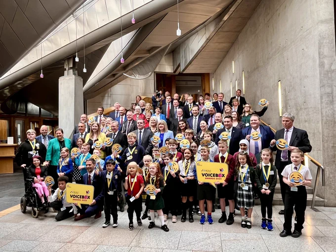 MSPs and primary school children at the final of Voicebox 2024