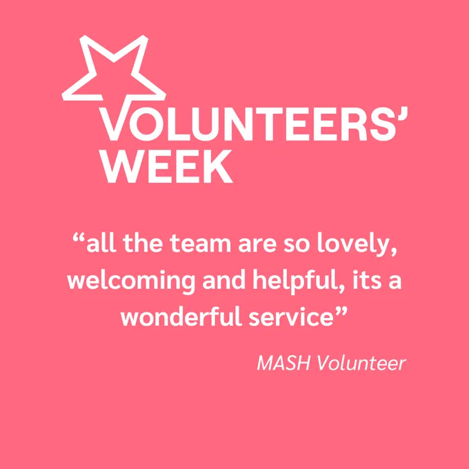 Volunteers Week Logo with star above and quote "all the team are so lovely, welcoming and helpful, its a wonderful service"