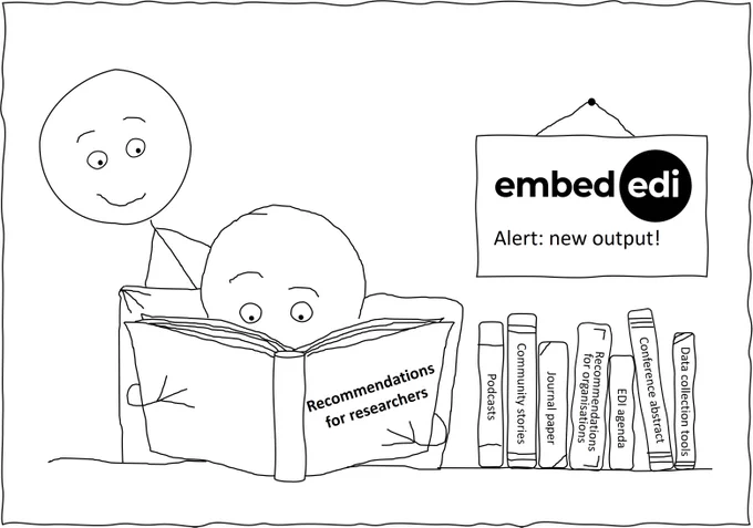 A person reading a book of recommendations for researchers. Another person is reading over their shoulder. 