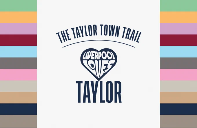 The Taylor Town Trail promotional artwork featuring 11 different coloured stripes - each representing a Taylor Swift album.