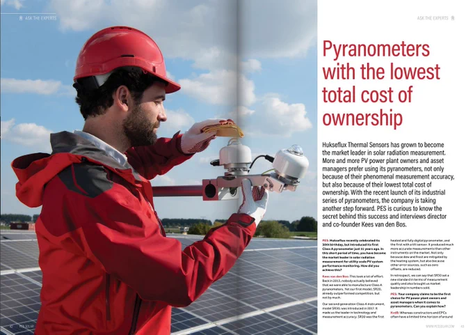 Great news! Our director and co-founder Kees van den Bos is featured in PESSolar magazine talking about our market leading pyranometers and our exciting new product line launching at Intersolar Europe 2024!

Click on the link below and navigate to page 42:
https://online.pubhtml5.com/laed/bdsr/