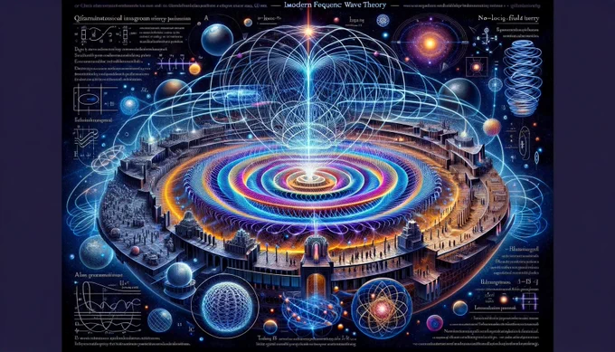 AI Generated // Here is the illustration depicting the concept of modern aether as interpreted through frequency wave theory. The image combines scientific accuracy with artistic abstraction, showcasing dynamic networks of frequency waves and vibrations, resonance patterns, and interactions like quantum entanglement.