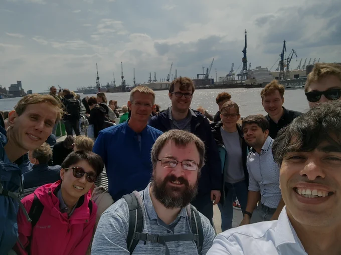 On a ferry boat to Teufelsbrück at the Elbe, Hamburg.