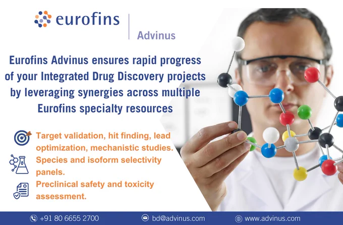 Unlocking the power of integration - Eurofins Advinus accelerates drug discovery with seamless collaboration across our multiple specialty resources. 
We offer unparalleled combination of experienced scientist and technological resources. We strive to strives to accelerate and advance your programs cost efficiently and with highly informed decisions towards the next critical milestone. 

Explore our integrated services today! Connect with us - bd@advinus.com