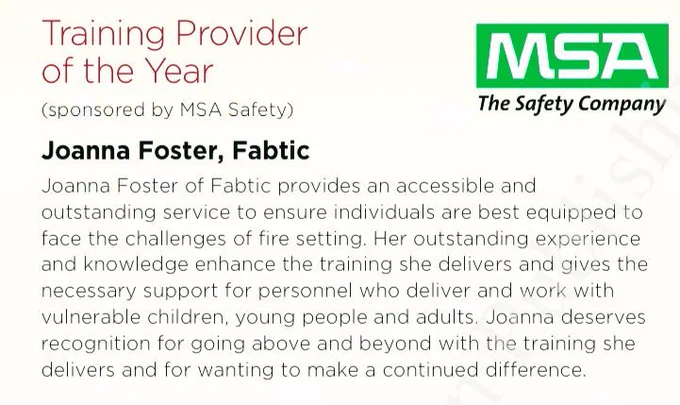 Training provider of the year award for fabtic.