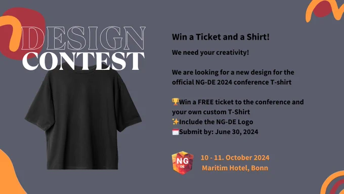 Banner of NG-DE conference in Bonn, dated October 10-11, 2024, announcing a T-shirt Design Contest.