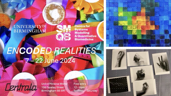 Images show sneak peaks of different types of artwork ranging from painting and drawings through to photos, sculptures and video art. The poster for the Encoded Realities exhibition also features and shows the dates of the exhibition as June 7th to June 22nd 2024.