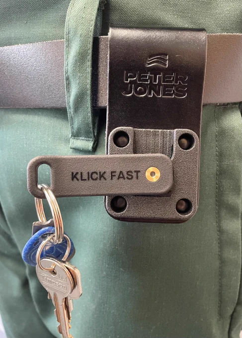 Peter Jones Klick Fast Keyring attached to Leather Belt Loop with Klick Fast Dock for Secure Attachment of Keys to a Belt 