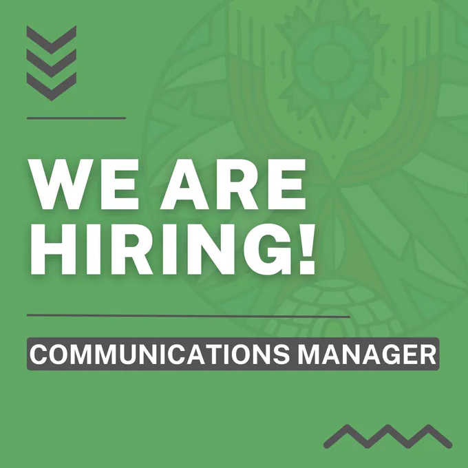 We are hiring! Communications Manager, swipe for more information.