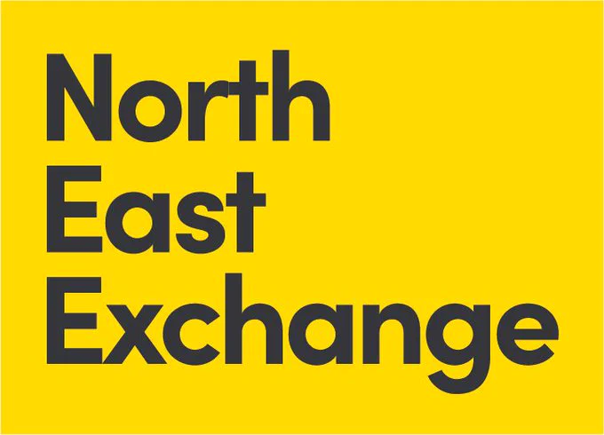 Text: North East Exchange (black on a yellow background).