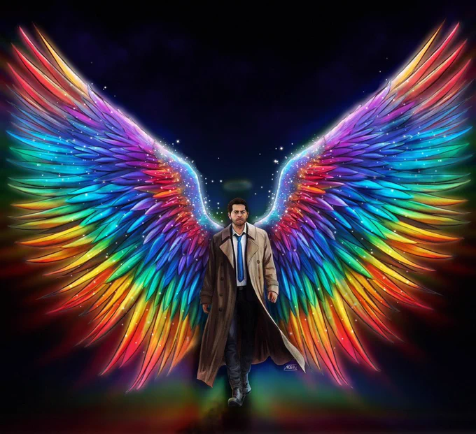 Castiel with rainbow wings, by MOEM.