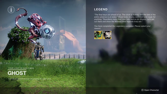 D2 Legendary campaign loot screen