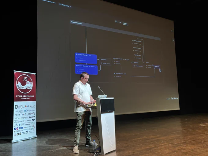 Erik showcasing XState’s visual editor
