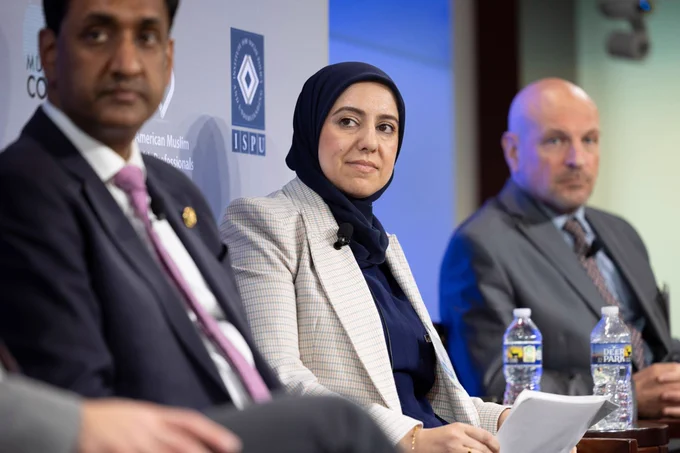 Rep. Ro Khanna (D-CA), ISPU Executive Director Tuqa Nusairat, Josh Paul, Former Director, U.S. Department of State
