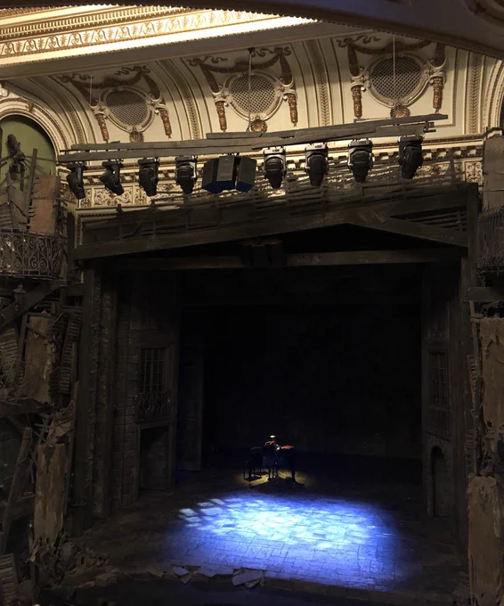 Sondheim Theatre stage! Les Mis set! A piano ready to go…