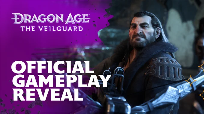 Varric readies a massive crossbow - named Bianca. Text: Dragon Age: The Veilguard Official Gameplay Reveal.