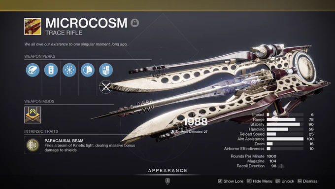 Destiny 2 - Microcosm Heavy Tracerifle, Stat-Screen