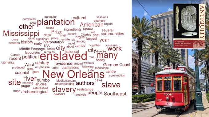 Word cloud of the editorial; journal cover; New Orleans streetcar