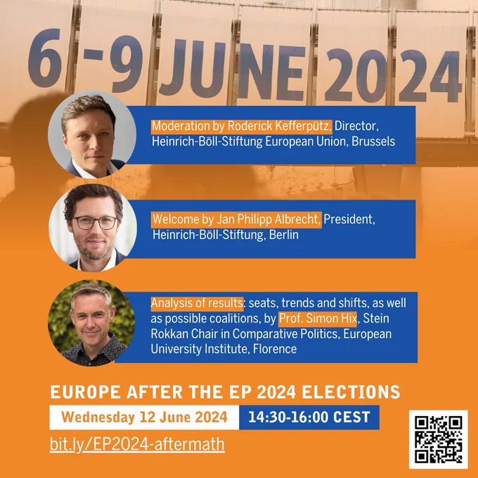 What are the main takeaways from the EP election results? What political groups will be formed, what majorities are possible, and what potential political alliances can be foreseen? And what does this mean for key issues such as the green transformation as well as the EU’s reform and enlargement agenda? Join our webinar on 12 June! https://calendar.boell.de/en/EP2024-aftermath