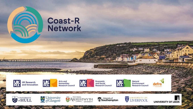 Coastal town and beach image with Coast-R Network, funder and partner logos