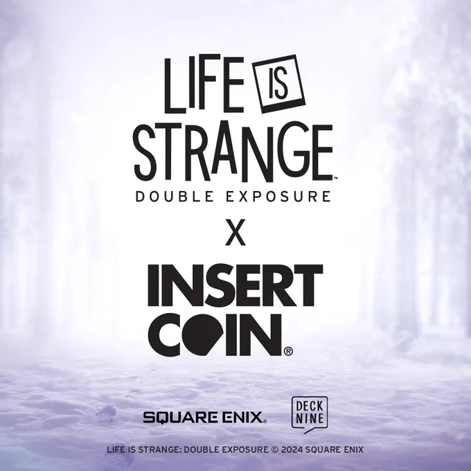 Life Is Strange Double Exposure and Insert Coin logos on a bright, cool background