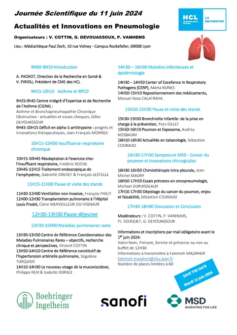 Journée scientifique du 11 juin : actualités et innovations en pneumologie