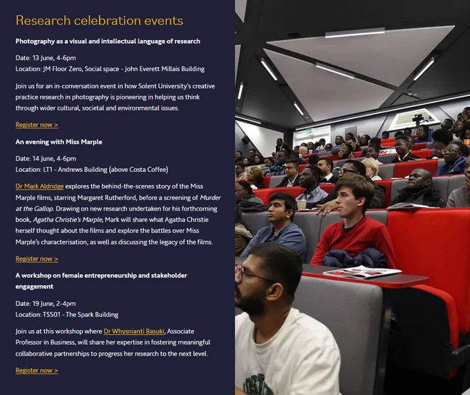 Solent University Research Celebration events in June 2024.
