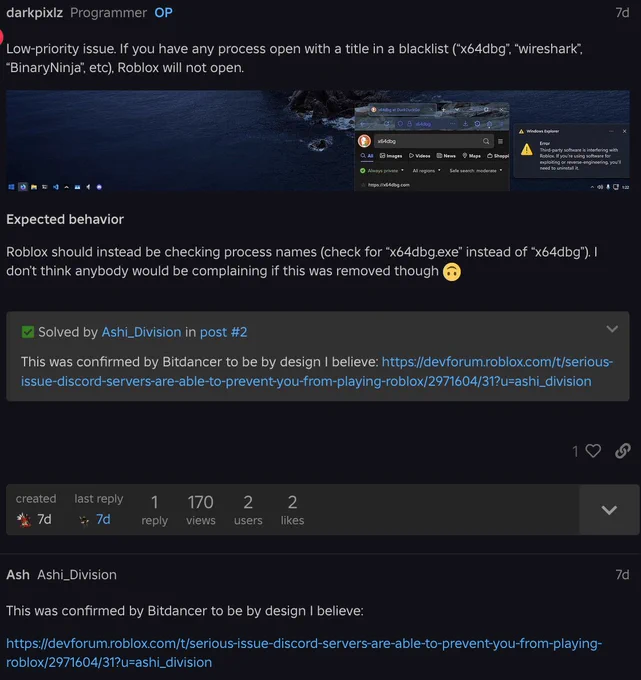 This was confirmed by Bitdancer to be by design I believe: https://devforum.roblox.com/t/serious-issue-discord-servers-are-able-to-prevent-you-from-playing-roblox/2971604/31?u=ashi_division
