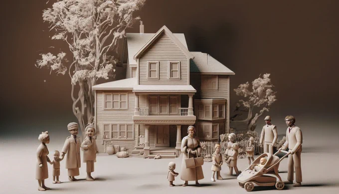 The image visually represents the complex and interconnected challenges of affordable home ownership, immigration concerns, childcare staffing, and controversial candidate statements, using a claymation style. AI was used to create this visual representation.

Reference: Generated using AI.