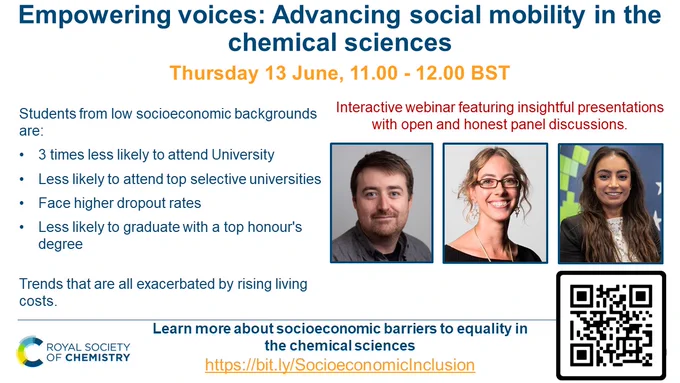 Students from low socioeconomic backgrounds are:

3 times less likely to attend University 
Less likely to attend top selective universities
Face higher dropout rates 
Less likely to graduate with a top honour's degree 

Trends that are all exacerbated by rising living costs.

Learn more about socioeconomic barriers to equality in the chemical sciences https://bit.ly/SocioeconomicInclusion