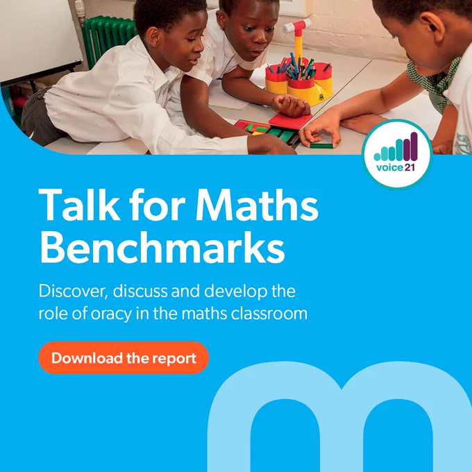 Talk for Maths Benchmarks from OUP and Voice 21. Discover, discuss and develop the role of oracy in the maths classroom. Pupils pictured in the classroom.
