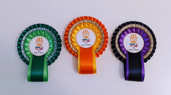 Rosettes for Sours in the Sun homebrew competition.