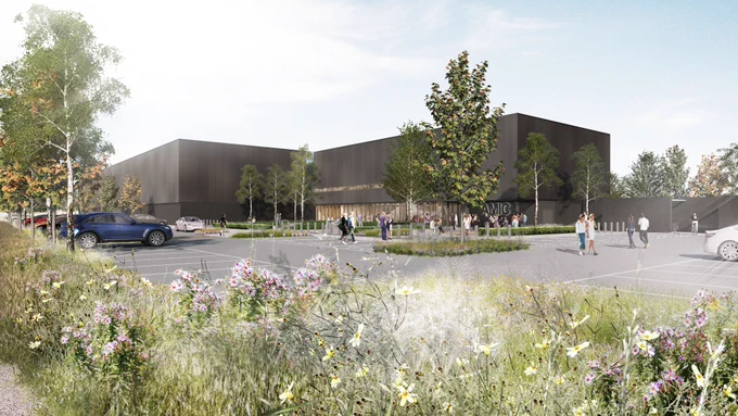 Image shows a mockup of what the Advanced Manufacturing Centre will look like once complete.