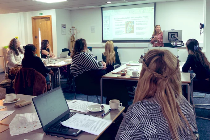 Emily Falconer presenting her research to an academic audience