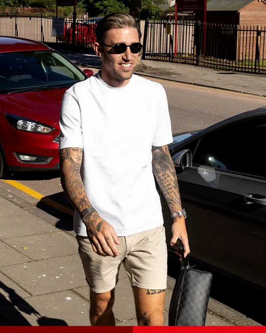 Angus MacDonald is pictured arriving at the first day back of pre-season