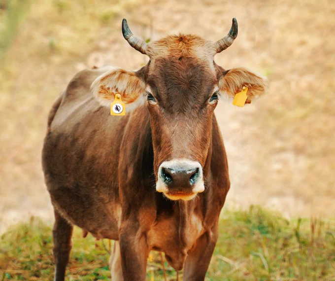 Cow with a WayAround sticker on an eartag