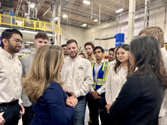 The Deputy Prime Minister talking to workers at Alfield Industries in Woodbridge, ON.