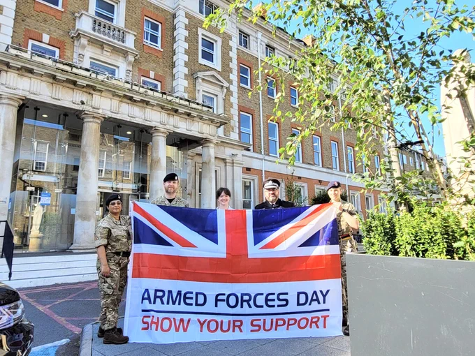Image to mark Armed Forces Week. AF flag raising at King's College Hospital.