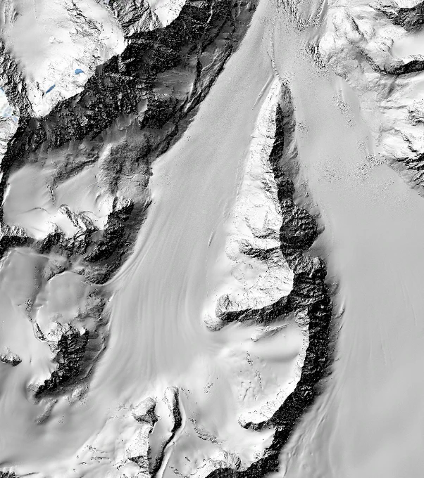 Hillshade of a portion of the Eklutna Glacier. 