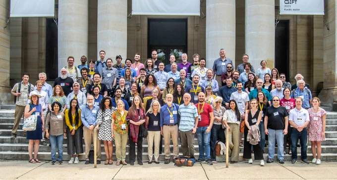 Generations of Michigan paleontologists on the steps of the U-M Museum of Art.