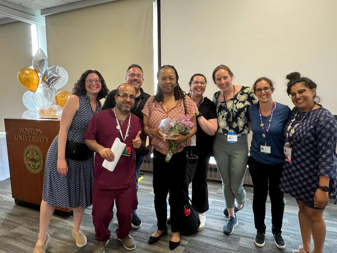 Second photo text:

"Theresa's kindness and compassion and the way she connects with some of BMC's most vulnerable patients is unmatched. She meets them where they're at and motivates them towards whatever their goal may be