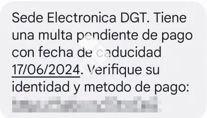 Ejemplos reales de varios tipos de mensajes de texto fraudulentos de la campaña de suplantación a la DGT. Página web de la Oficina de Seguridad del Internauta del Instituto Nacional de Ciberseguridad.