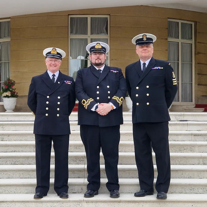 An image of Mark (middle), in his Cadet Forces Adult Volunteer (CFAV) uniform.