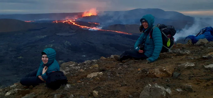 Annabelle Foster and Holly Unwin rather enjoying the midnight spectacle of the 2021 eruption on Reykjanes peninsula, Iceland.