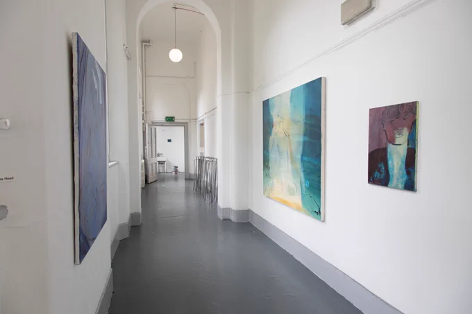 Slade MA/MFA Degree Show, first floor corridor, paintings by Ross Head